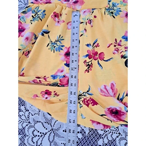 Xhilaration Jumpsuit L Yellow Floral Smocked Back Slit Wide Leg Adjustable Boho - Picture 12 of 14